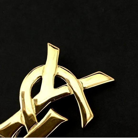 YSL SAINT LAURENT CASSANDRA GOLD TONE BROOCH - Picture 3 of 10